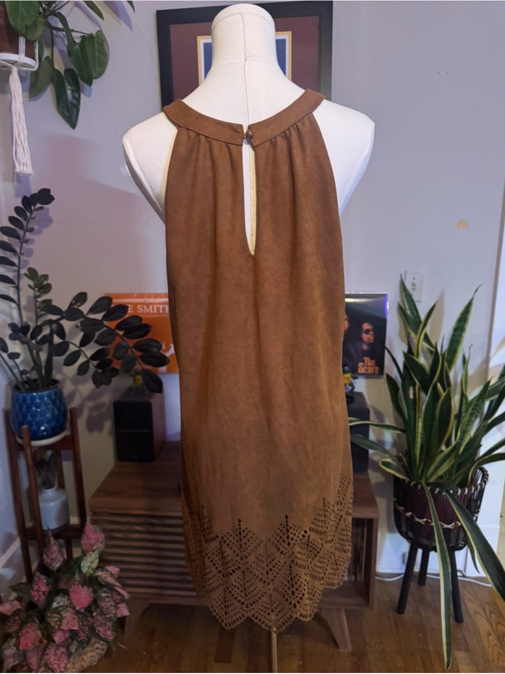 Rue21 Brown Suede Halter Mini Dress with Laser-Cut Hem - Picture 4 of 5